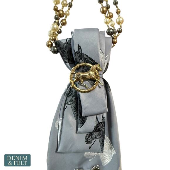 NEW Handmade Necktie Scarf Necklace Horse Print Beaded Chain Western Equestrian - Picture 3 of 7